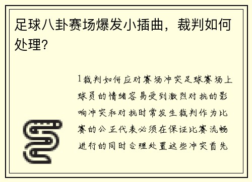 足球八卦赛场爆发小插曲，裁判如何处理？